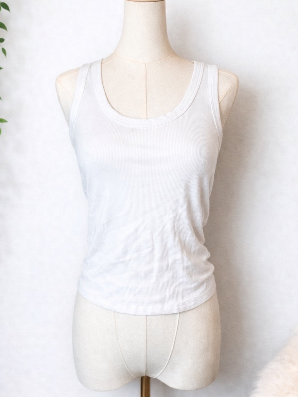 Amazon White Ribbed Tank Top - Women's Scoop Neck Sleeveless Tee